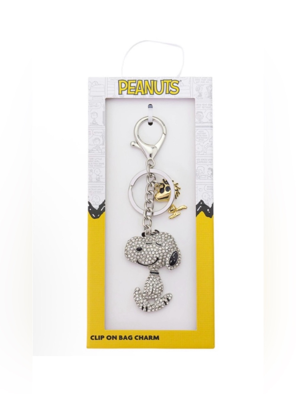 Peanut Snoopy & Woodstock Silver Crystal Bag Charm